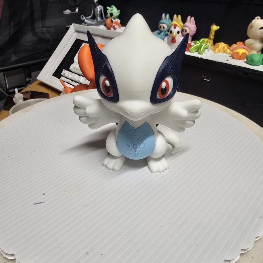 Chibi Sky Guardian Bird Figure, White & Blue Anime-Style Collectible