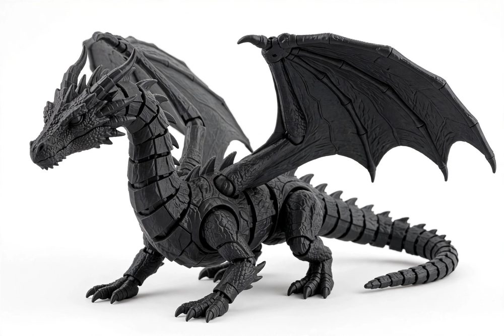 Onyx Articulated Dragon, Large 3D Printed Black Flexible Dragon